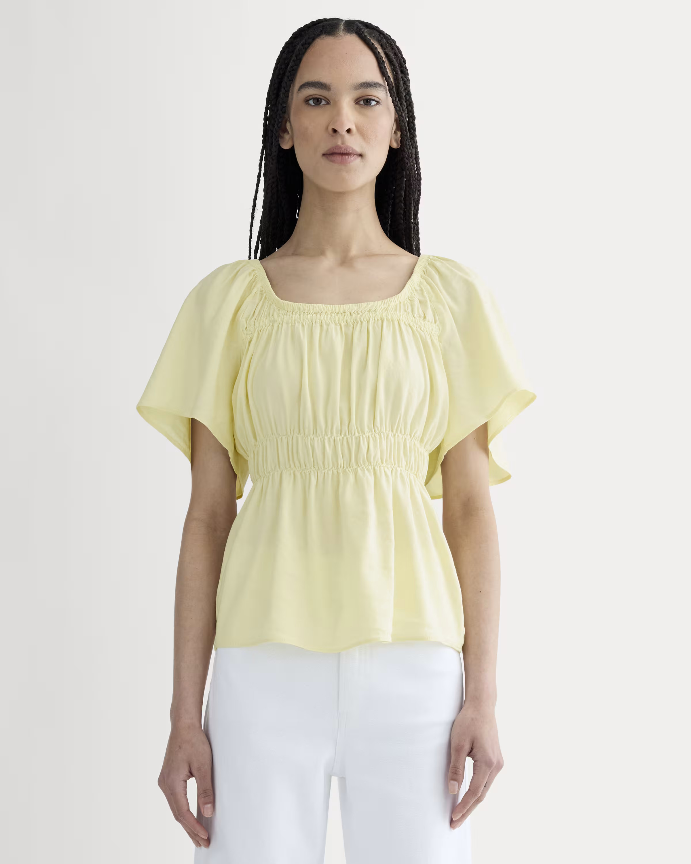 The Flutter-Sleeve Top in Stretch Linen | Everlane