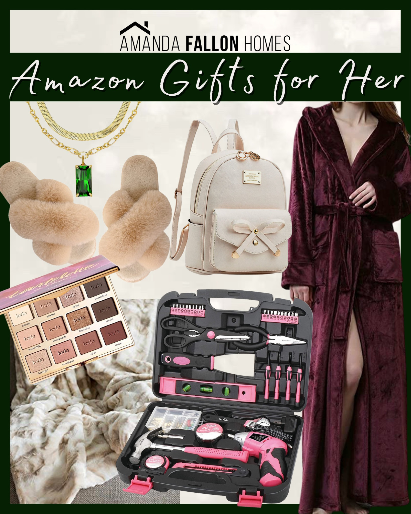 Amazon gifts for her!

Furry slippers. Velvet robe. Furry blanket. Tarte eyeshadow palette. Emerald necklace. Cute backpack. Women’s Tool Box. Pink tool kit.

#amazon

#LTKGiftGuide #LTKHoliday #LTKunder50