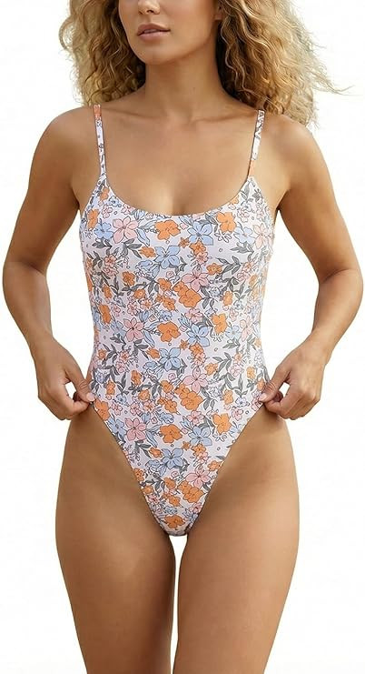 Women's Sexy One Piece Bathing Suit Swimsuit High Cut Leg Cheeky Coverage, Adjustable Thin Strap | Amazon (US)