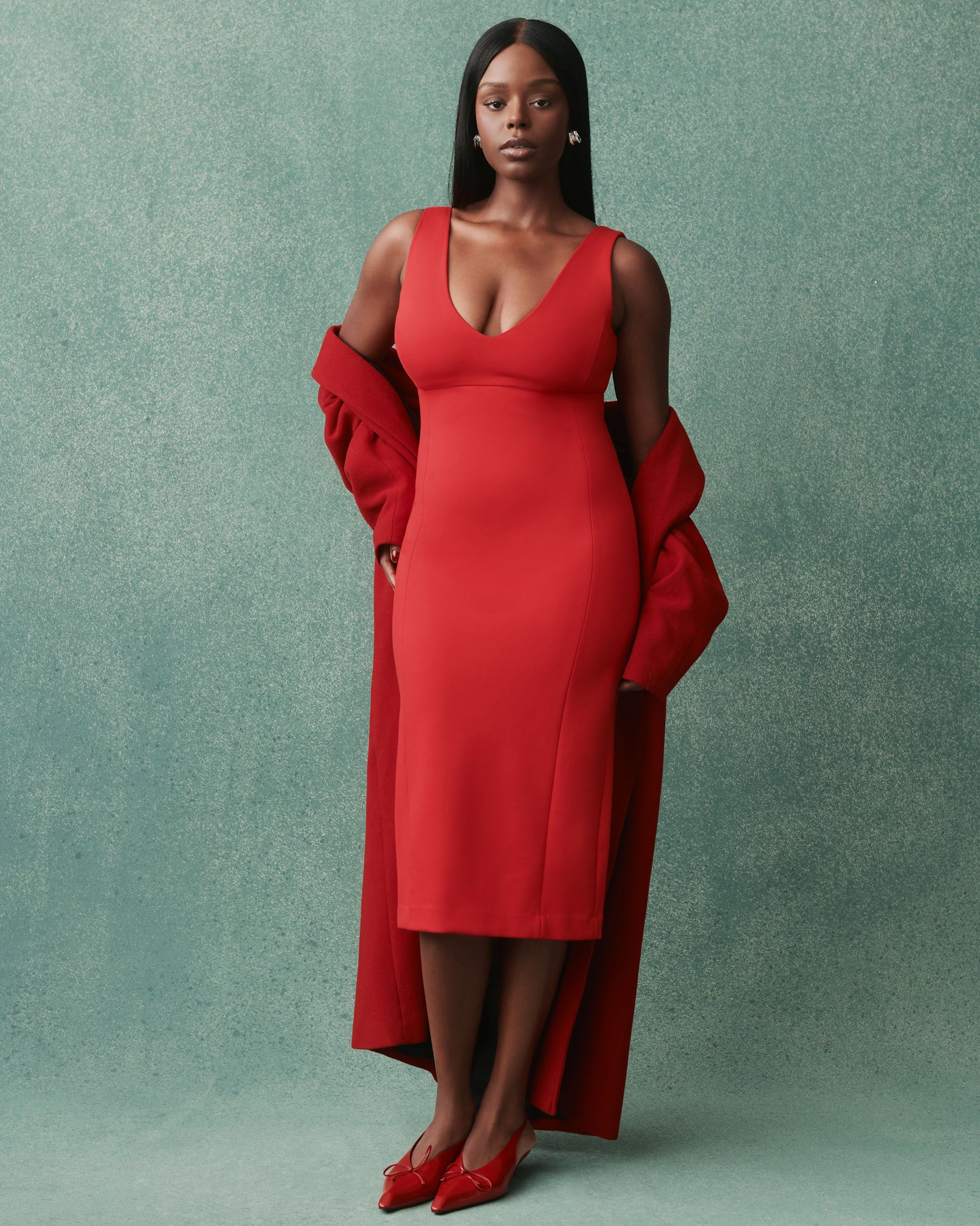 V-Neck Ponte Shapewear Dress - Midi Length | SPANX | Spanx