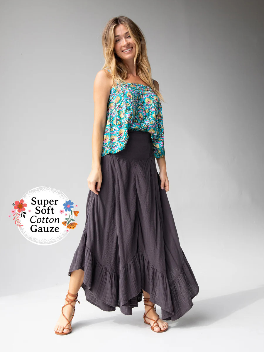 Feelin' Alive Convertible Midi Skirt - Charcoal | Natural Life