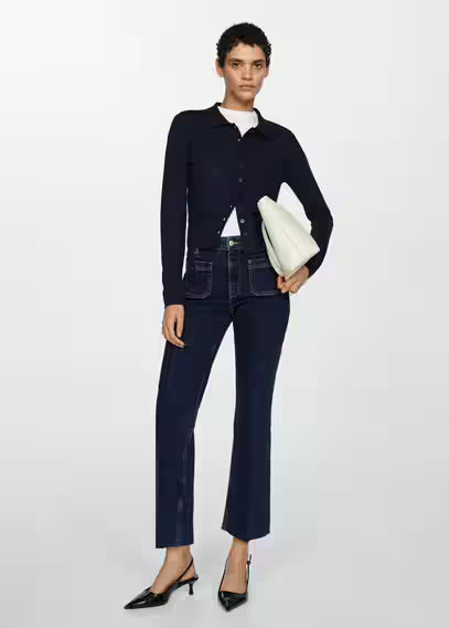 Flare crop jeans with pockets dark blue - Woman - 18 - MANGO | MANGO (UK)