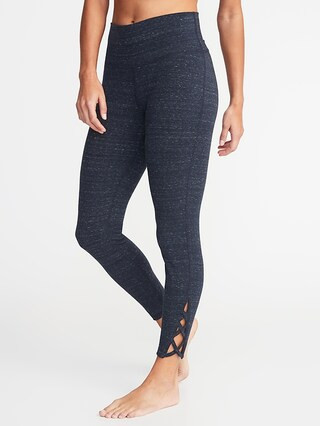 Old Navy Womens High-Rise 7/8-Length Lattice-Hem Yoga Leggings For Women Dark Blue Size L | Old Navy US