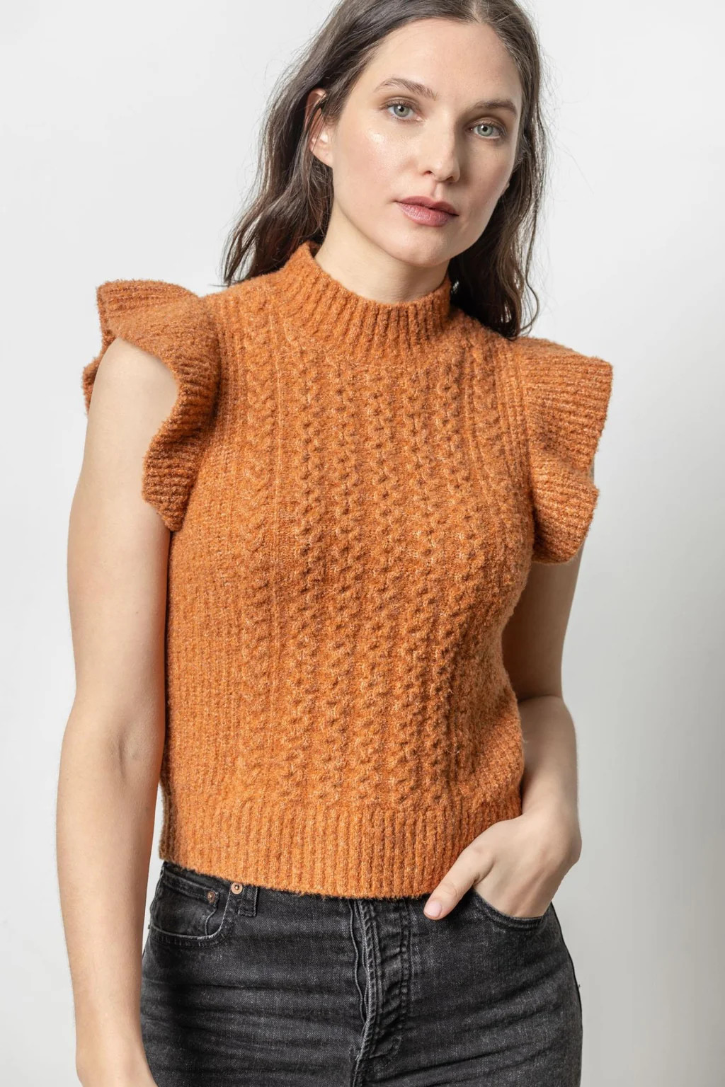 FLUTTER SLEEVE MOCK NECK SWEATER | FEBE Clothing