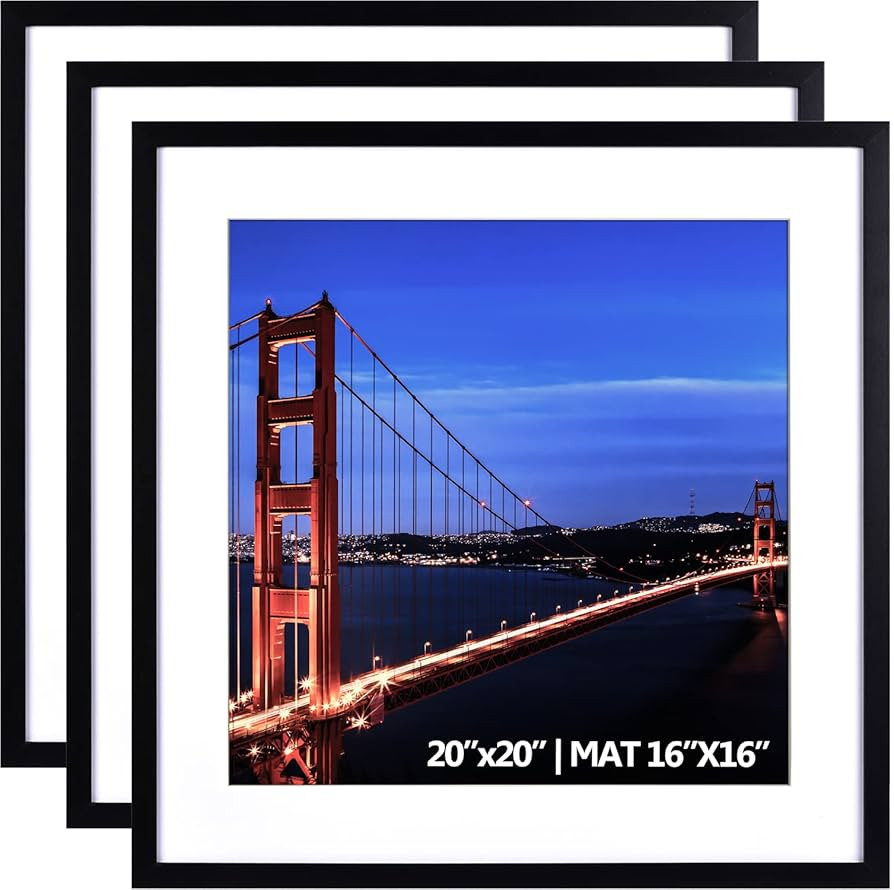 Yaetm 20x20 Black Picture Frame Matted to 16x16, Set of 3, Thin Large Square Frame for Gallery Wa... | Amazon (US)