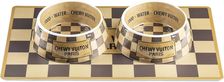 Haute Diggity Dog Checker Chewy Vuiton Dog Bowls & Placemat, BPA-Free Food & Water Bowls, Non-Ski... | Amazon (US)