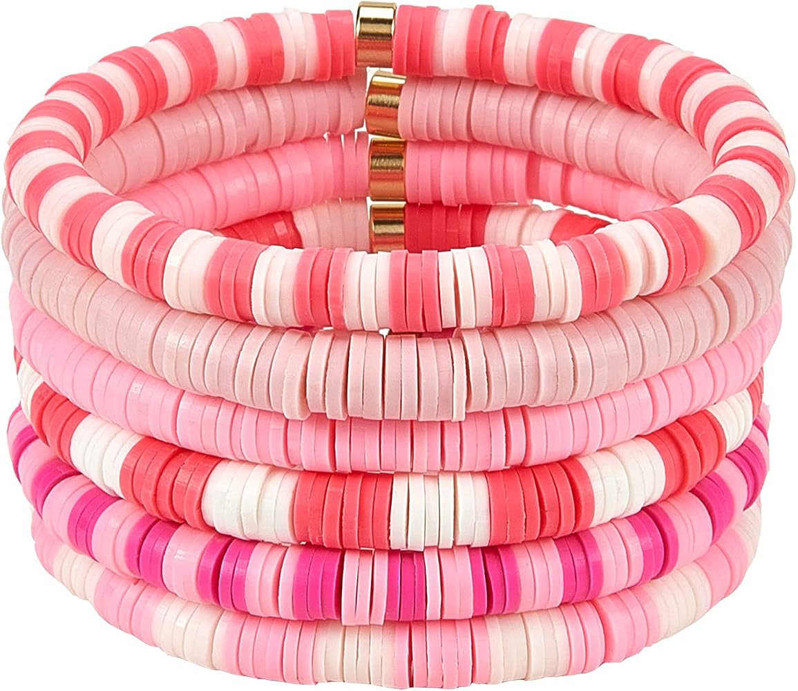 Ornaland Heishi Surfer Bracelets Set Polymer Clay Heishi Beads Stretch Bracelets Bohemia Summer B... | Amazon (US)
