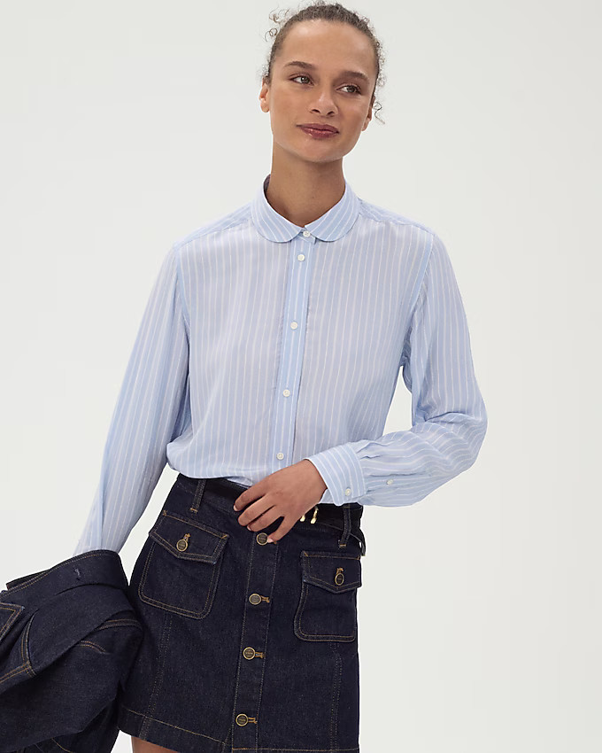 Jules club-collar shirt in striped crepe de chine | J. Crew US