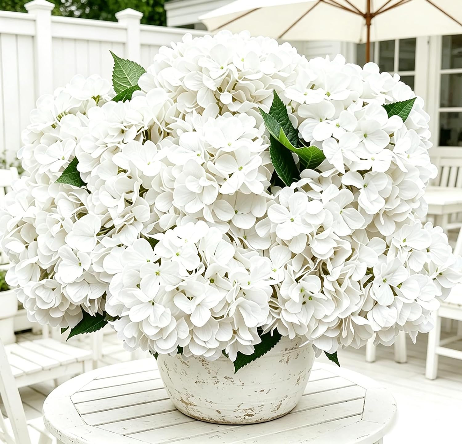 Hydrangea Artificial Flowers Outdoor, 6 PCS 19'' Realistic UV Resistant Faux Flowers for Porch Patio Wedding Centerpiece Garden Home Decors (6, White) | Amazon (US)