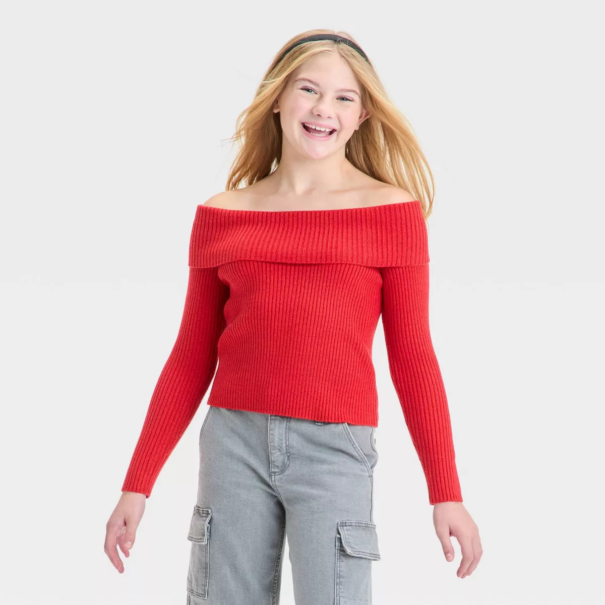 Girls' Off the Shoulder Ribbed Sweater - art class™ | Target