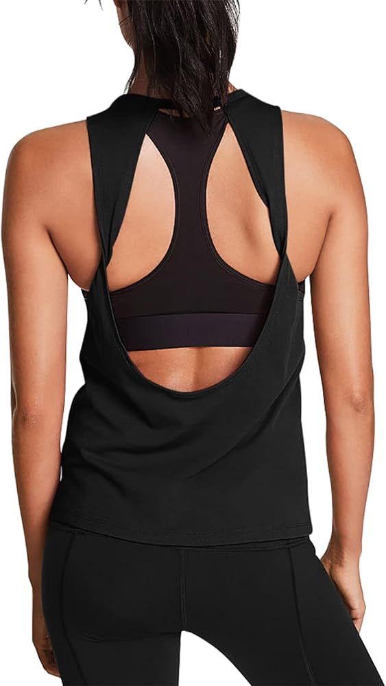 Mippo Open Back Workout Tops for Women Cute Yoga Shirts Sleeveless Athletic Gym Tops Tennis Shirt... | Amazon (US)