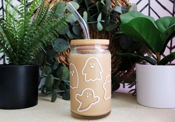 Ghost Beer Can Glass | Free Glass straw | Spooky Season | Iced Coffee Glass | Witchy | Soda Can G... | Etsy (US)