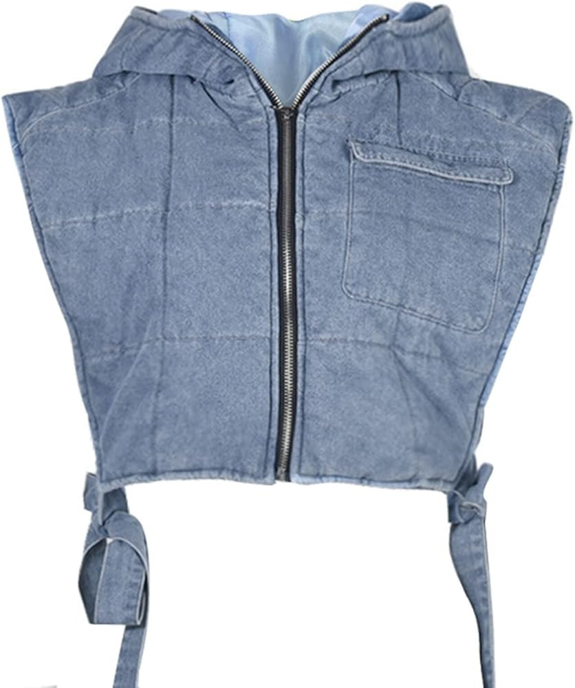 Women’s Denim Jacket Zip Up Cropped Hoodie Winter Fashion Quilted Lace-up Coat Fall Jean Vest V... | Amazon (US)