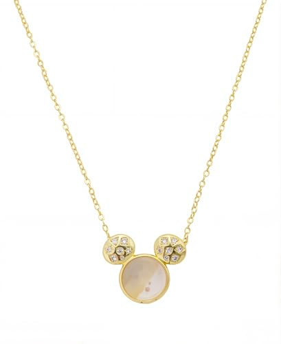 Disney Mickey Mouse Gold CZ & Mother of Pearl Pendant Necklace for Women, 14kt Gold Flash Plated, Dainty Jewelry Gift for Her | Amazon (US)