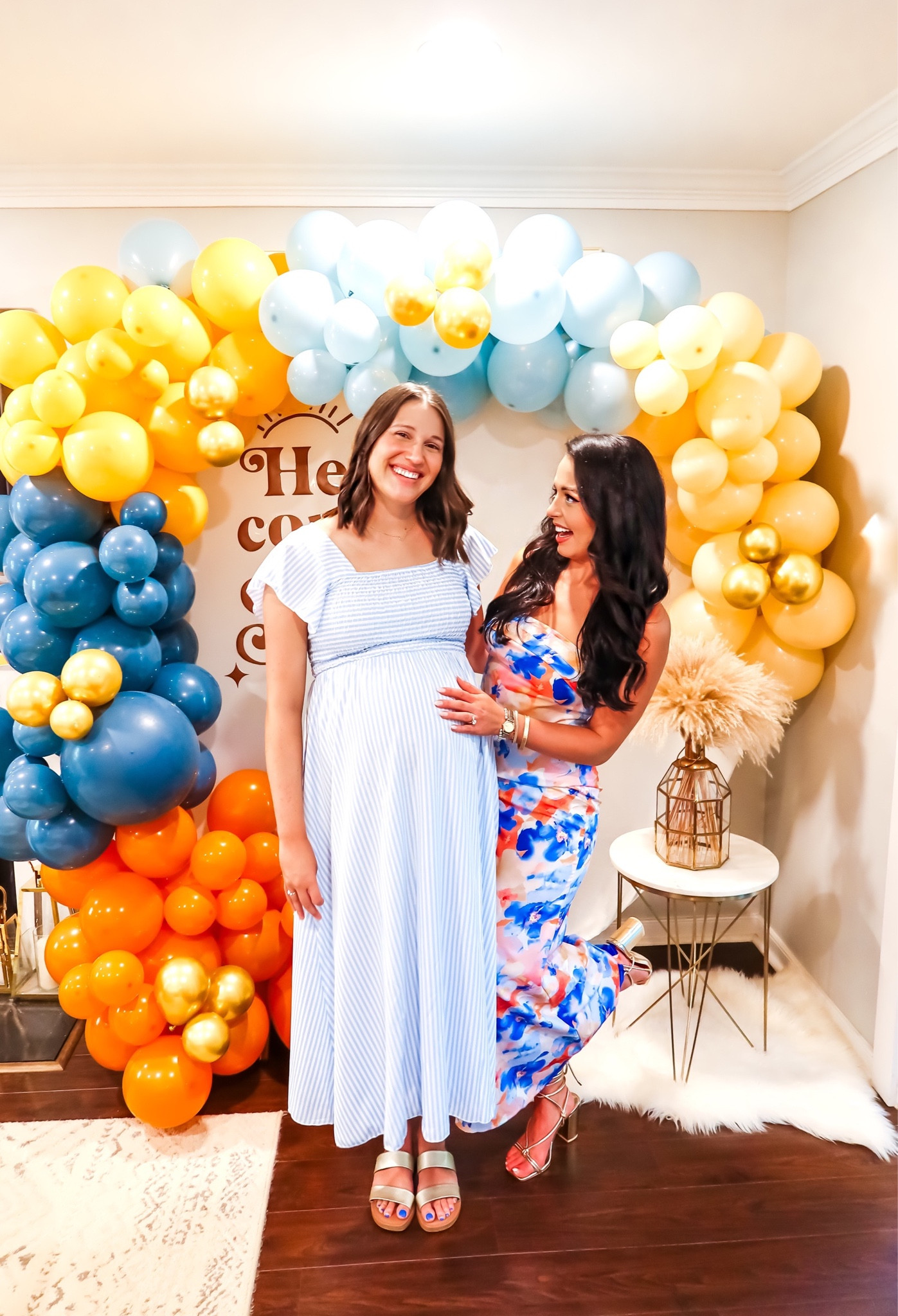 Under $35 amazon strapless floral satin maxi dress (small, 5+ colors), under $40 amazon lace up gold heels (tts), under $10 amazon blue and orange balloon garland, under $40 gold amazon arch, under $30 ivory arch cover and here comes the son gold decal —perfect baby shower accessories! #founditonamazon 


#LTKParties #LTKBaby #LTKFindsUnder50