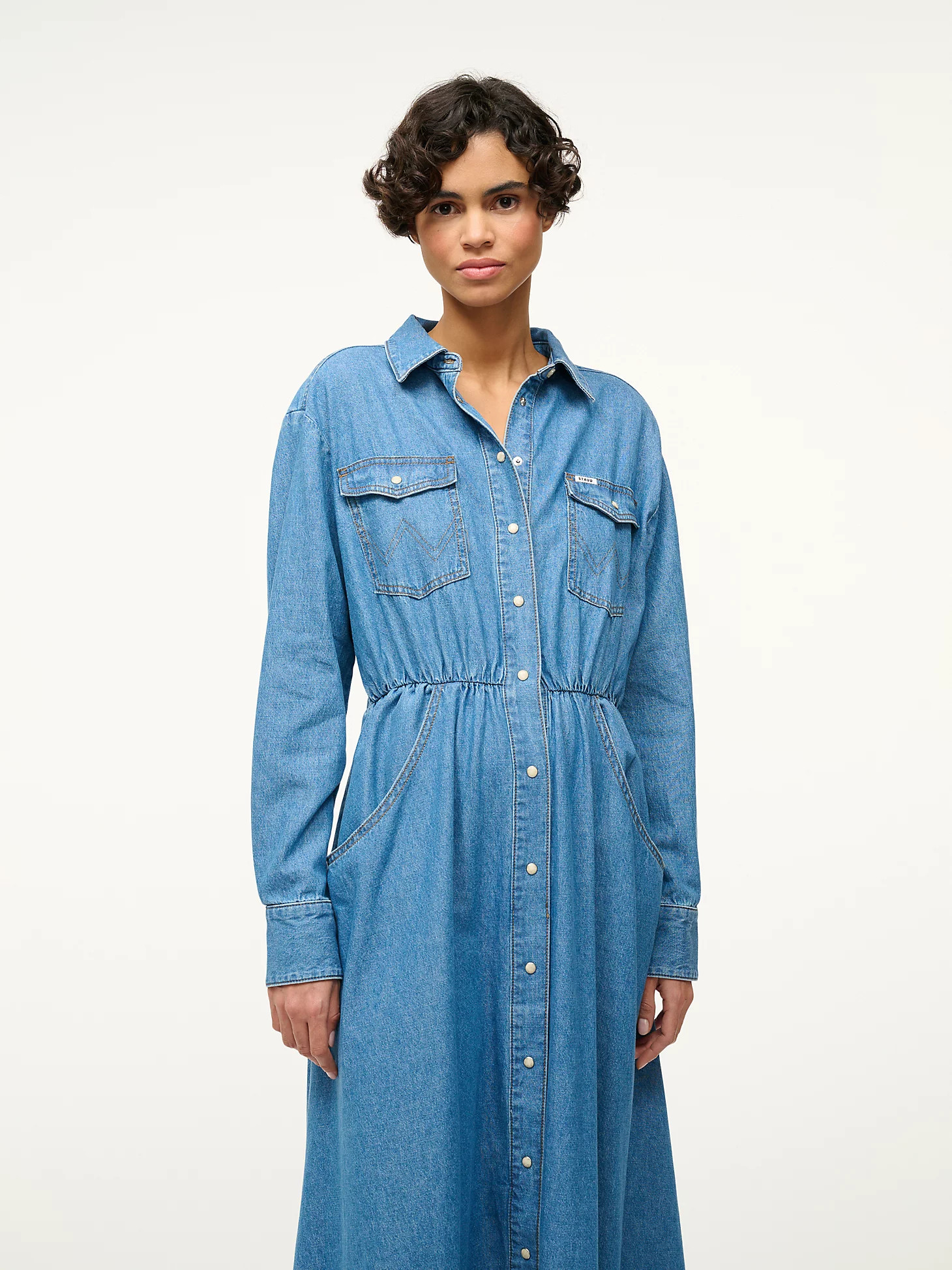 Wrangler + STAUD The Shirtdress in Mid Blue | Wrangler