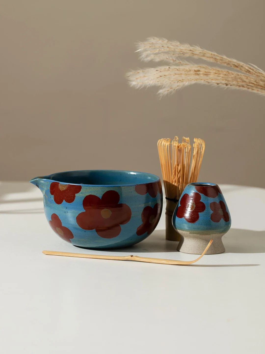 Hand Painted Red Camellia Matcha Set with Spout Gift Ideas Matcha Ceremony Set | Etsy (US)