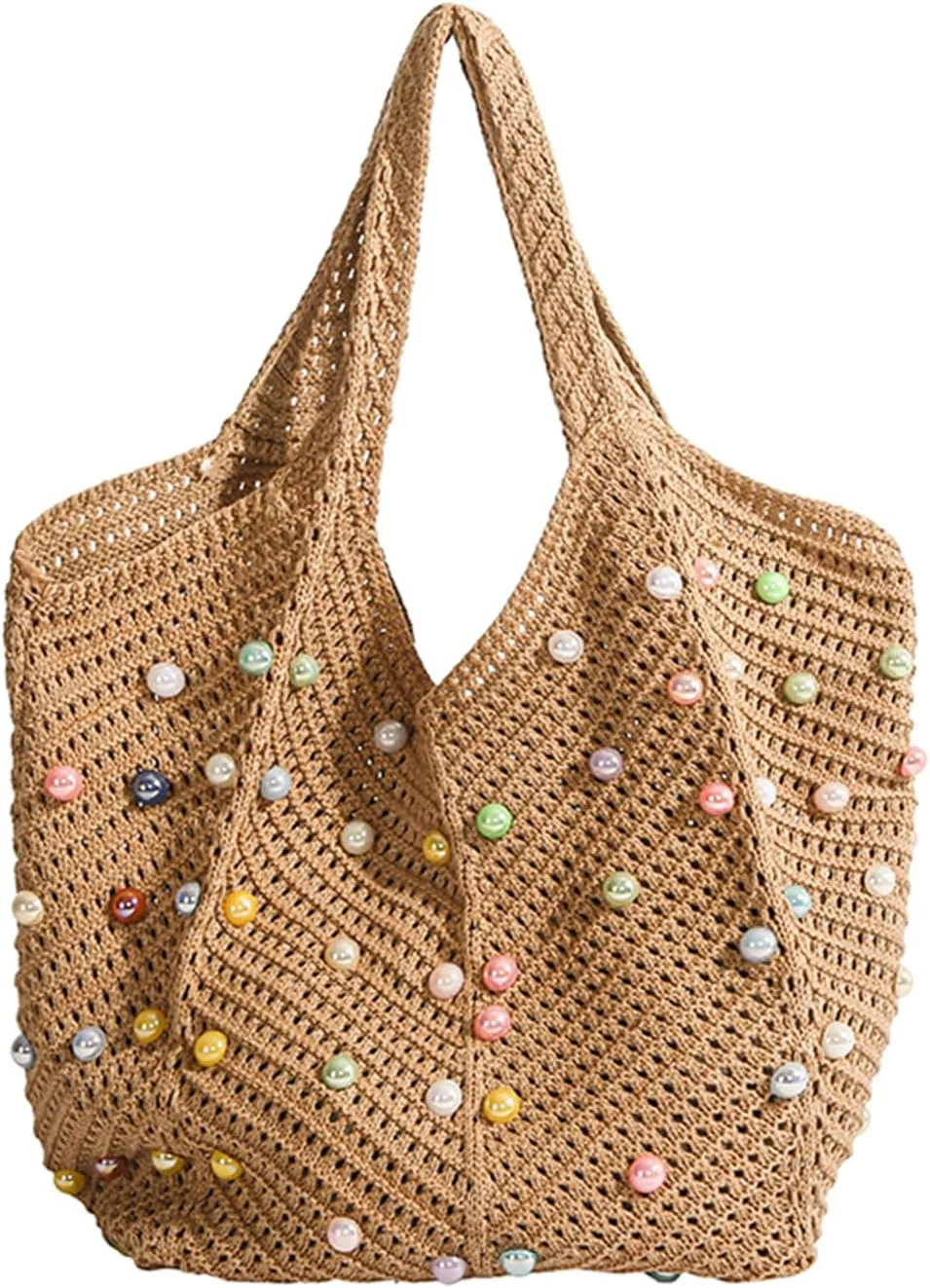 Women's Woven Beach Bag Cute Bohemian Woven Tote With Colourful Beads Woven Aesthetic Shoulder To... | Walmart (US)