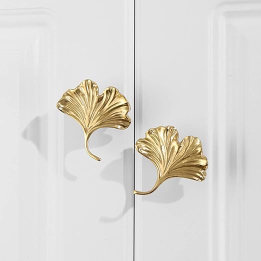 A/A Ginkgo Leaf Shape Solid Brass Cabinet Knobs for Cupboard Drawer Dresser Bedroom Dresser Pulls... | Amazon (US)