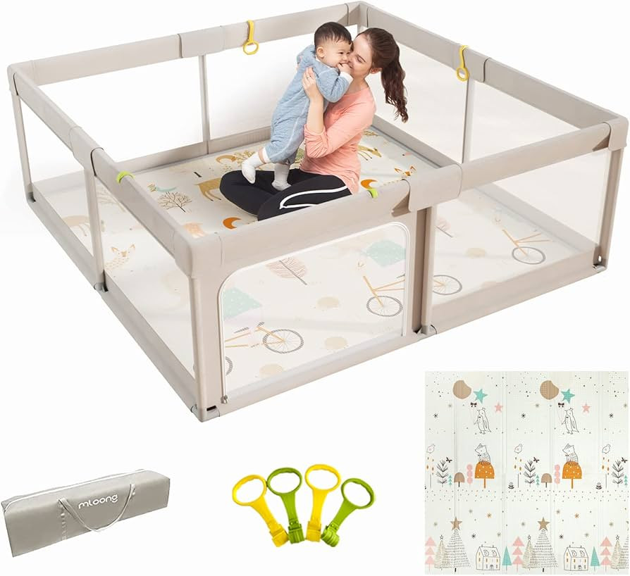 Mloong Baby Playpen with Mat, 59x59 Inches Extra Large Playpen for Babies and Toddlers, Indoor & ... | Amazon (US)