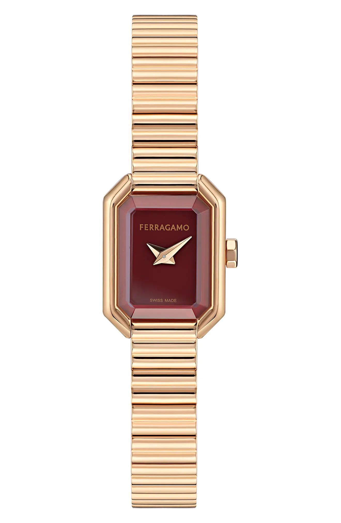 FERRAGAMO Crystal Petite Bracelet Watch, 15mm x 20mm in Ip Rose Gold/red at Nordstrom | Nordstrom