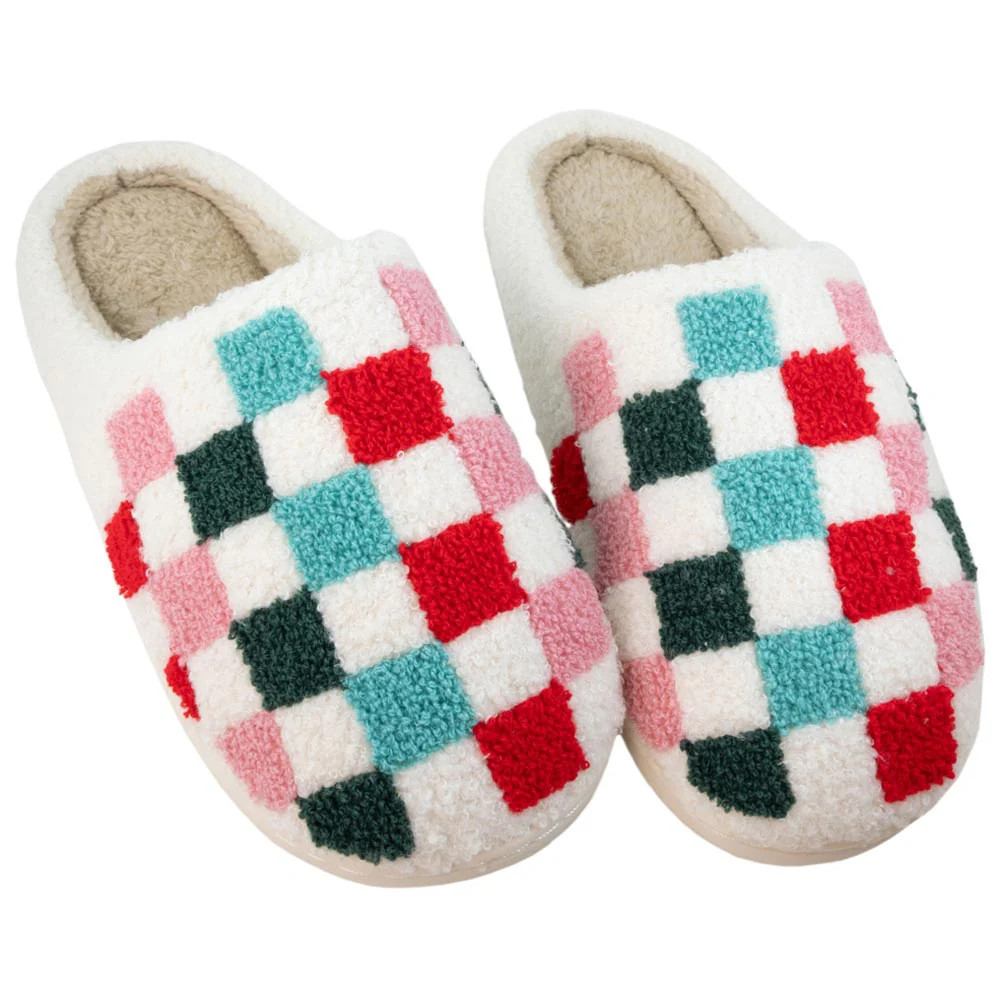 Christmas Multicolored Checkered Slippers | Katydid.com