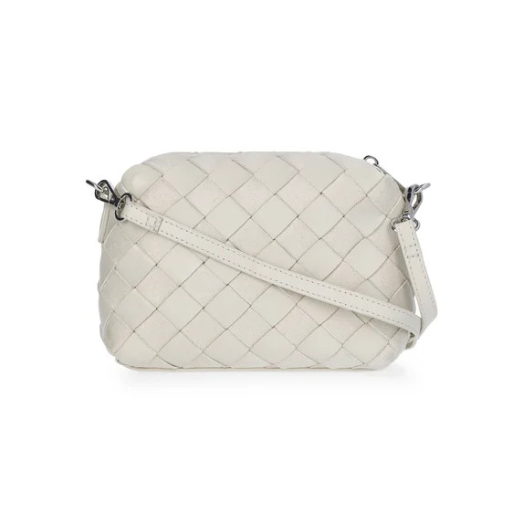 Time and Tru Women's Faux Leather and Suede Woven Camera Crossbody Bag, Beige | Walmart (US)