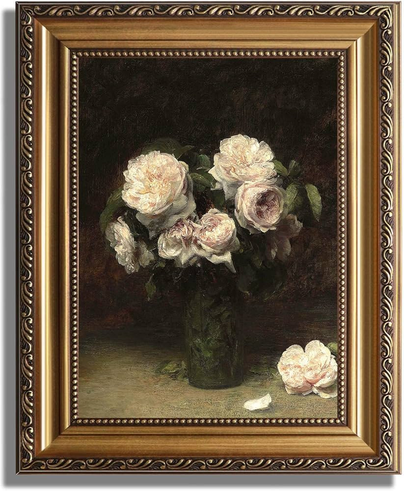 ASTRDECOR Vintage Floral Wall Art, Gold Framed Canvas Wall Art Moody Dark Roses Painting, Vintage... | Amazon (US)