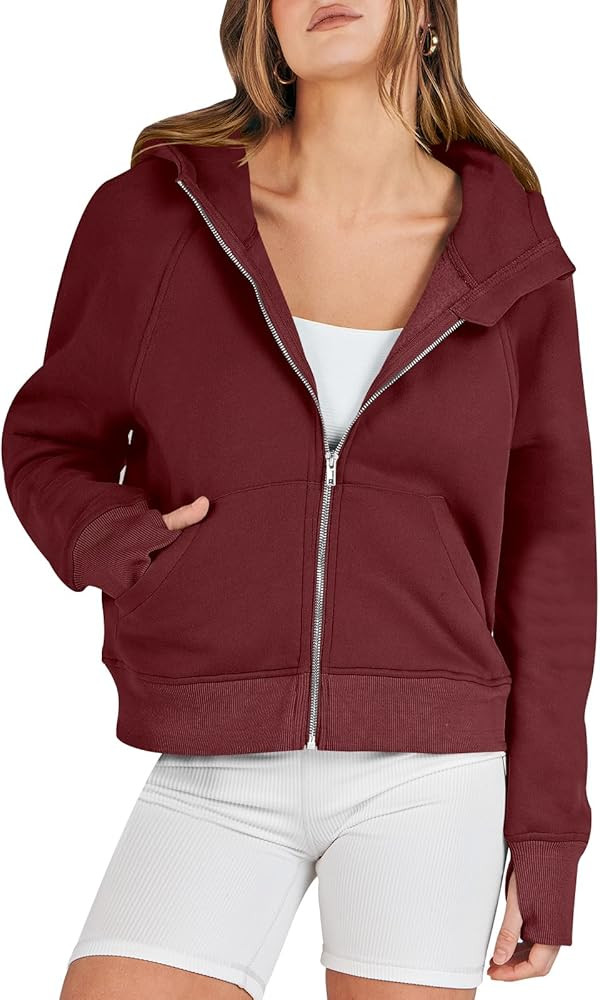 ANRABESS Women Hoodies Fleece Lined Full Zipper Sweatshirts Long Sleeve Crop Tops Clothes Sweater... | Amazon (US)