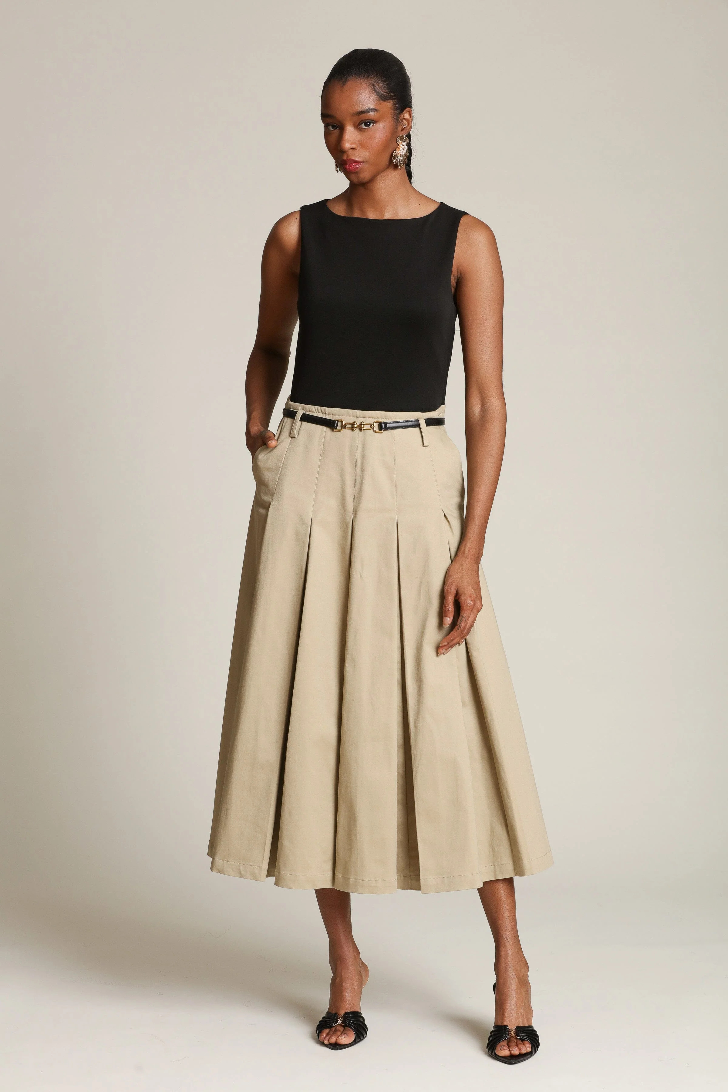 Mixed Media Pleated Midi Dress | Avec Les Filles