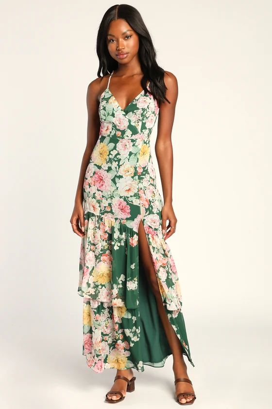 Effortless Energy Green Floral Print Asymmetrical Maxi Dress | Lulus (US)