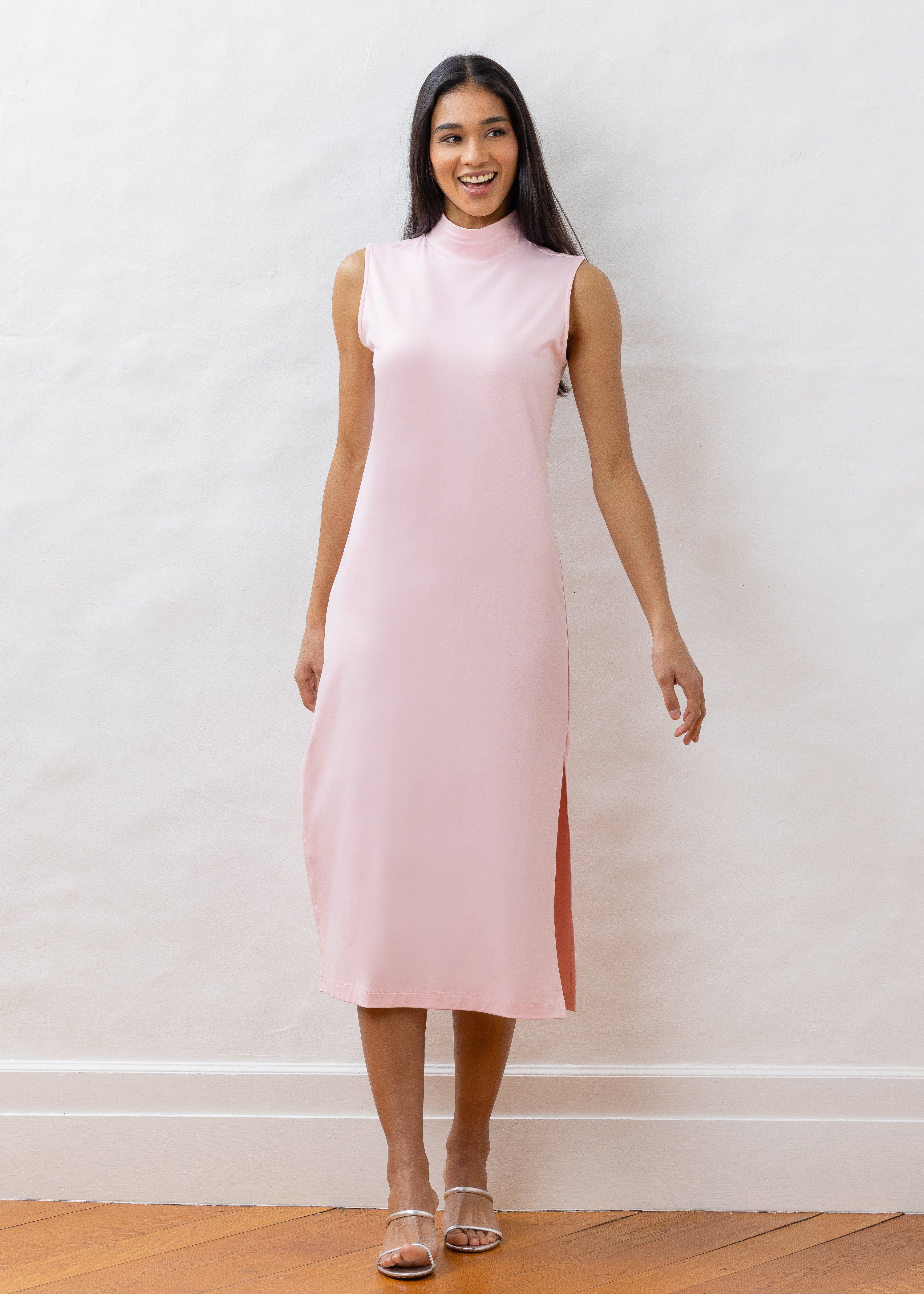 Lauren Maxi Dress in Repreve® Jersey (Pink) | Dudley Stephens