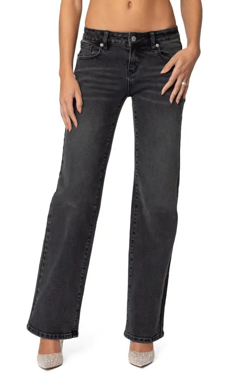 EDIKTED Shayna Low Rise Straight Leg Jeans in Black at Nordstrom, Size X-Small | Nordstrom