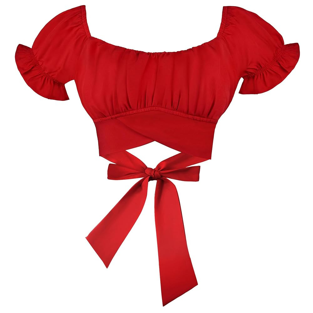 Women's Crop Tops Ruffle Short Sleeve Tie Back Summer Off Shoulder Top Blouse | Amazon (US)