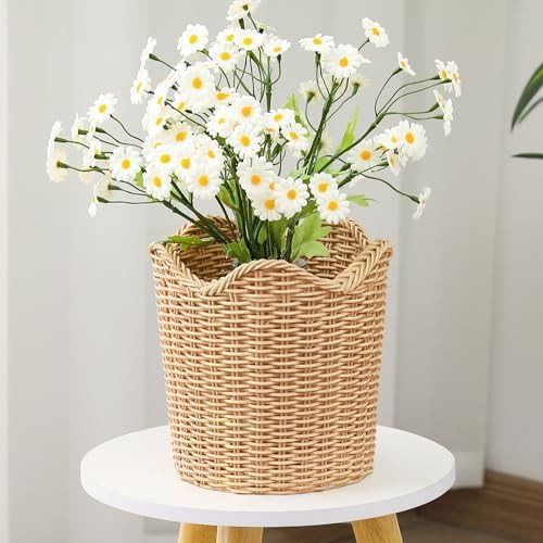 Weysat Scalloped Edge Basket Weave Pattern Planter Resin Plant Pot Holder Storage for Indoor Outd... | Amazon (US)