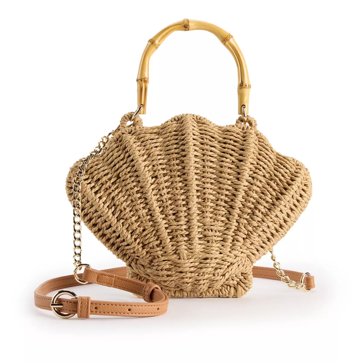 LC Lauren Conrad Shell Wicker Top Handle Bag, Dark Natural Brown | Kohl's