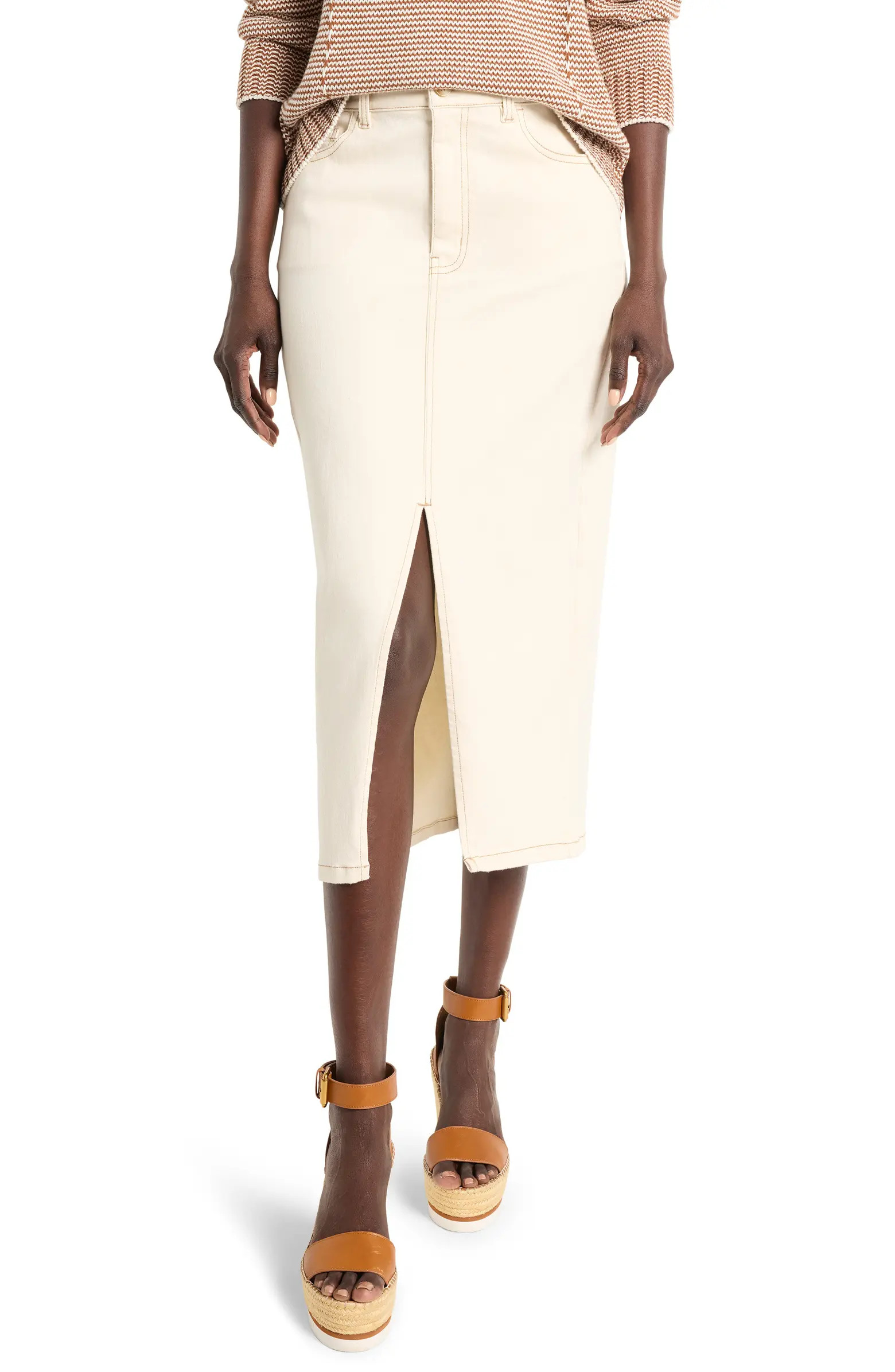 NIC+ZOE Front Slit Denim Midi Skirt | Nordstrom | Nordstrom