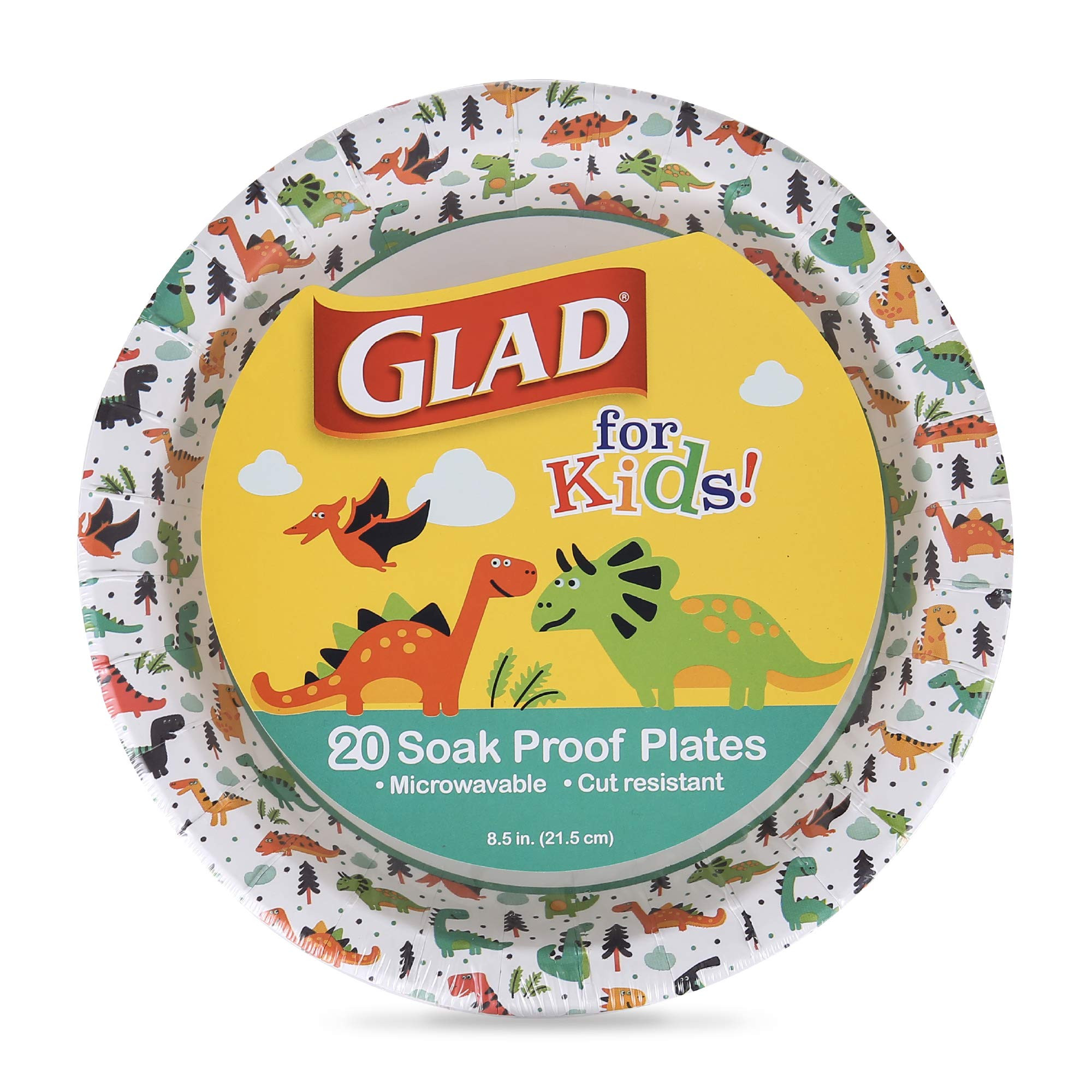 Glad Kids Dinosaur-Themed Heavy Duty Disposable Paper Plates - Soak Proof, Microwavable, 8.5" Rou... | Amazon (US)