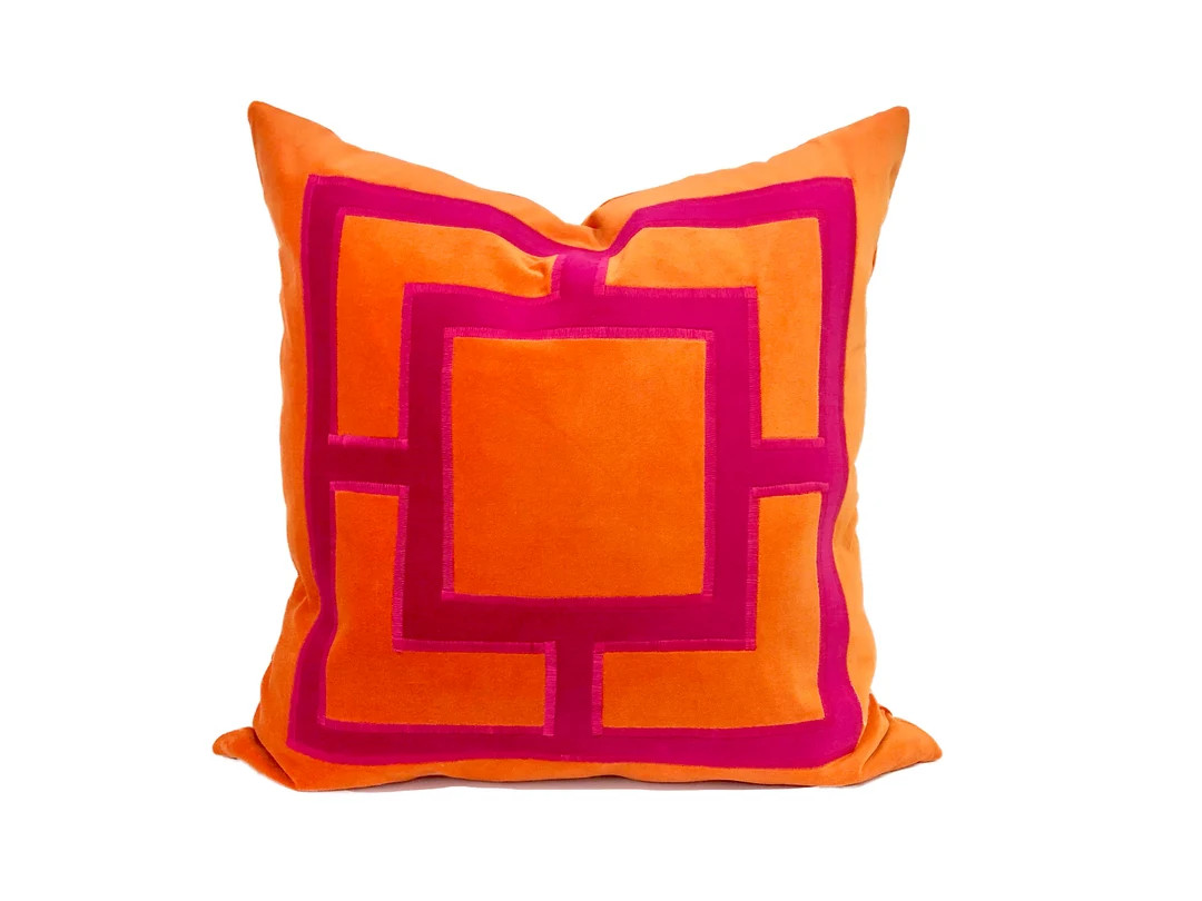 Orange and Fuchsia Pink Square Applique Pillow Cover | Etsy (US)