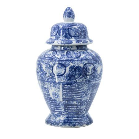 17 Inch Tall Ginger Jar Abstract Design over Blue and White Porcelain- Saltoro Sherpi | Walmart (US)