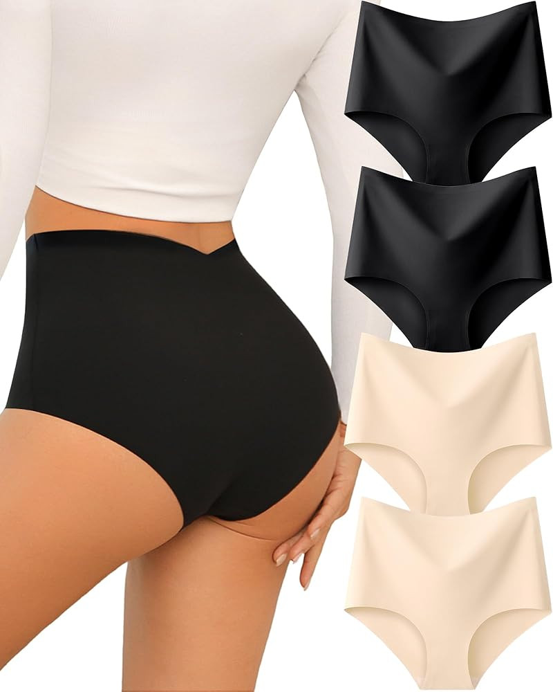 UNDER THE SEA Seamless Underwear for Women High Waisted V-shaped Back Briefs Soft No Show Womens ... | Amazon (US)
