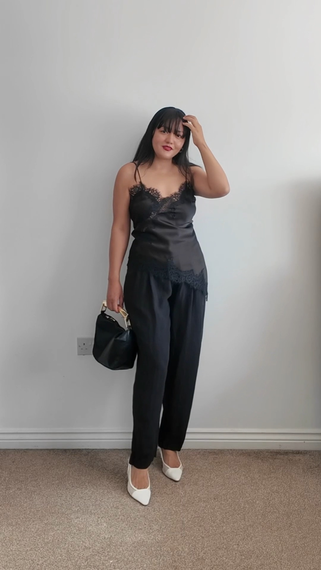 Black outfits, summer outfits, cotton trousers, lace top, satin top, petite outfits, minimal outfits 

#LTKuk #LTKpetite #LTKsummer