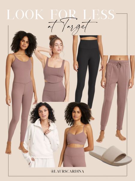 These look for less pieces from Target include a long bodysuit, sports bras, tank tops, leggings, joggers, pullovers, and slides. 

Lululemon inspired, look for less, athleisure, workout outfit, ootd, casual style 

#LTKstyletip #LTKfindsunder50 #LTKfitness