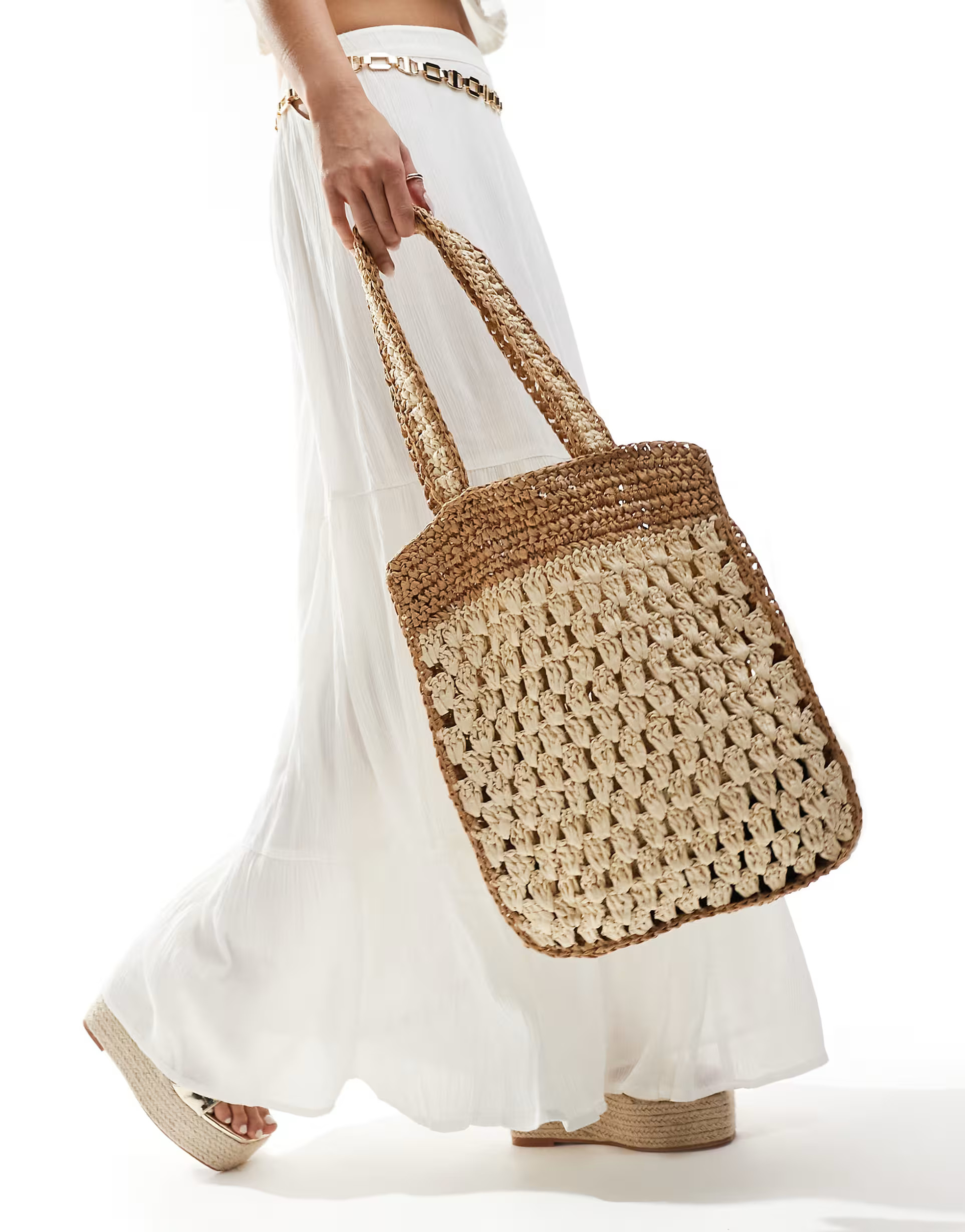 Glamorous two tone straw beach tote bag in natural | ASOS (Global)