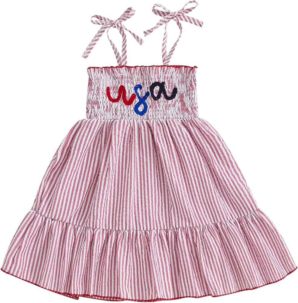 4th of July Toddler Baby Girl Outfit USA Dress Bowknot Halter Fouth of July Dresses Girls 4th of ... | Amazon (US)