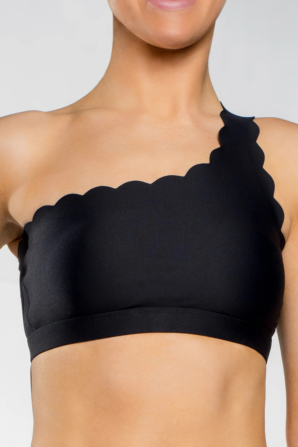 One Shoulder Scalloped Sports Bra in Black | Rebel Athletic