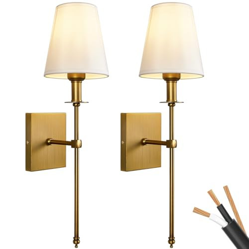 PASSICA DECOR Hardwired Wall Sconces Set of Two 2 Pack Vintage Wall Light Fixture for Bathroom Vanity Stairway Fireplace Kitchen Sink Living Room Bedroom Antique Brass | Amazon (US)