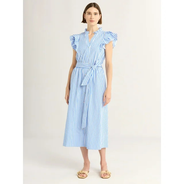 Free Assembly Women's and Women's Plus Ruffle Cotton Midi Shirtdress, Sizes XS-4X | Walmart (US)
