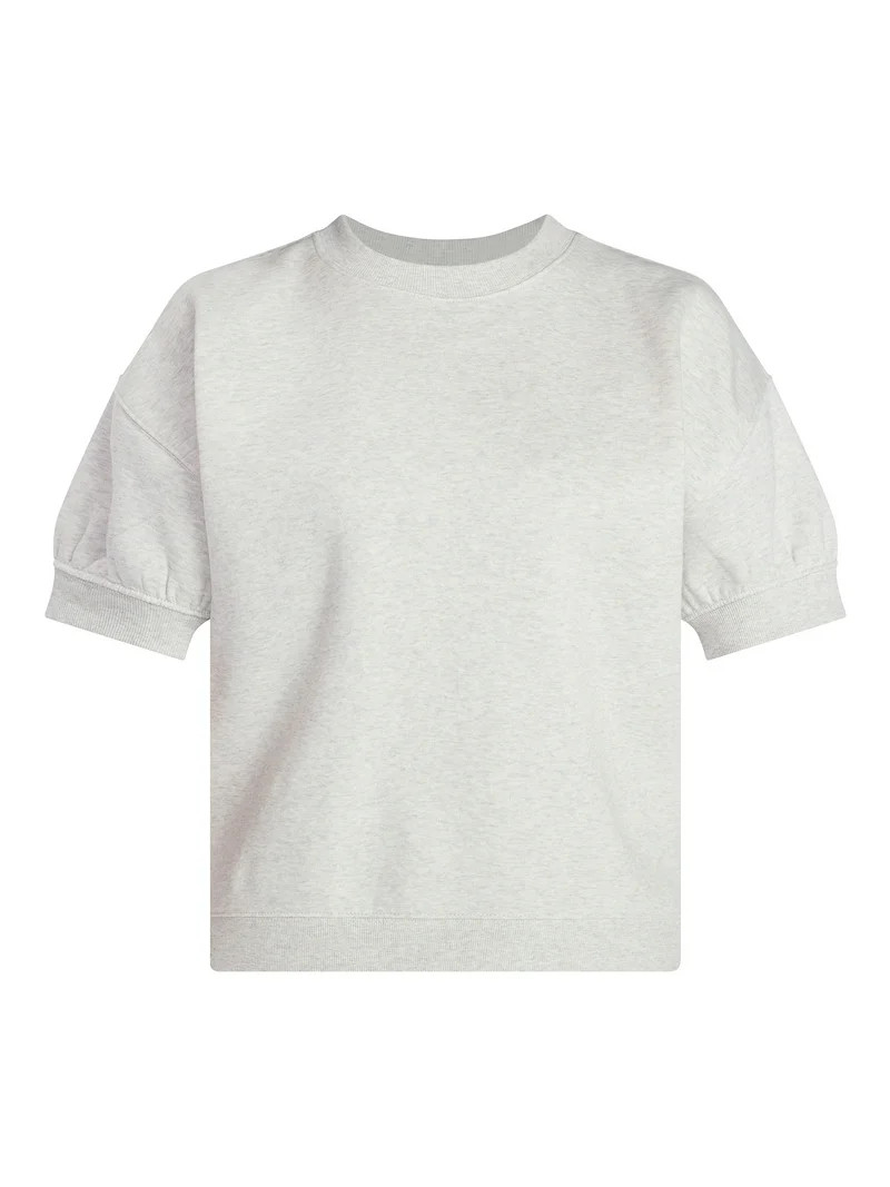 Time and Tru Women's Fleece Sweatshirt with Short Puff Sleeves, Sizes XS-XXXL | Walmart (US)