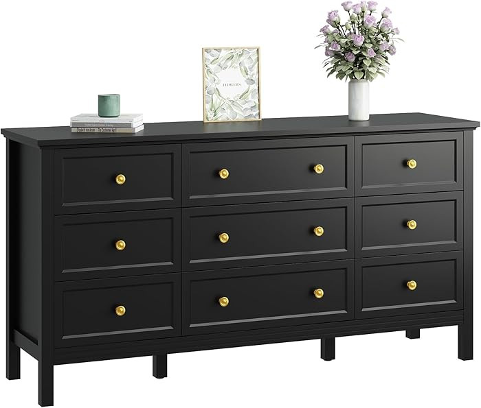 CARPETNAL 9 Drawer Black Dresser for Bedroom with Deep Drawers, Large Dressers & Chest of Drawers... | Amazon (US)